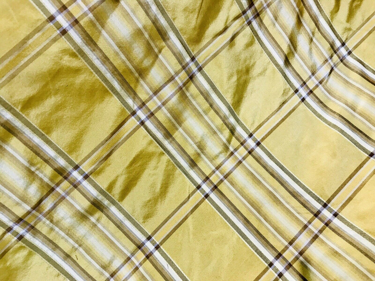 NEW Designer 100% Silk Taffeta Plaid Tartan Fabric- Yellow BY The Yard - Fancy Styles Fabric Pierre Frey Lee Jofa Brunschwig & Fils