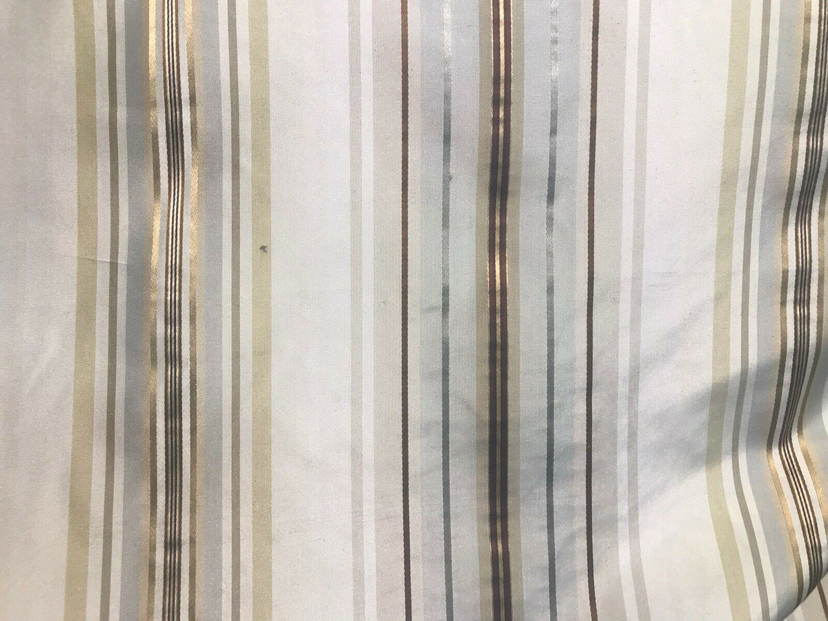 NEW Lady Lillian Designer 100% Silk Taffeta Dupioni Stripes Fabric - Blue-Gray Gold 55” Wide - Fancy Styles Fabric Pierre Frey Lee Jofa Brunschwig & Fils