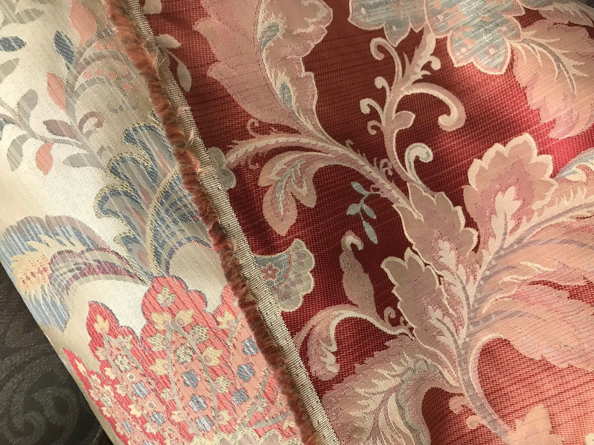 Designer Brocade Satin Floral Drapery Fabric- Antique Gold And Pink By The Yard - Fancy Styles Fabric Pierre Frey Lee Jofa