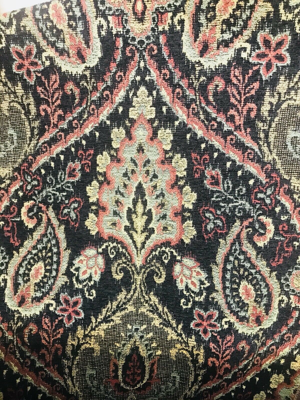 Designer Kilim Rug Inspired Chenille Upholstery Fabric - Black - Fancy Styles Fabric Pierre Frey Lee Jofa Brunschwig & Fils