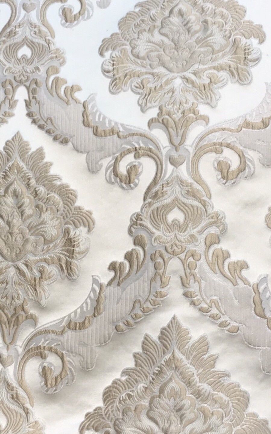 SWATCH Designer Brocade Satin Fabric - Taupe Ivory Floral Upholstery Damask - Fancy Styles Fabric Boutique