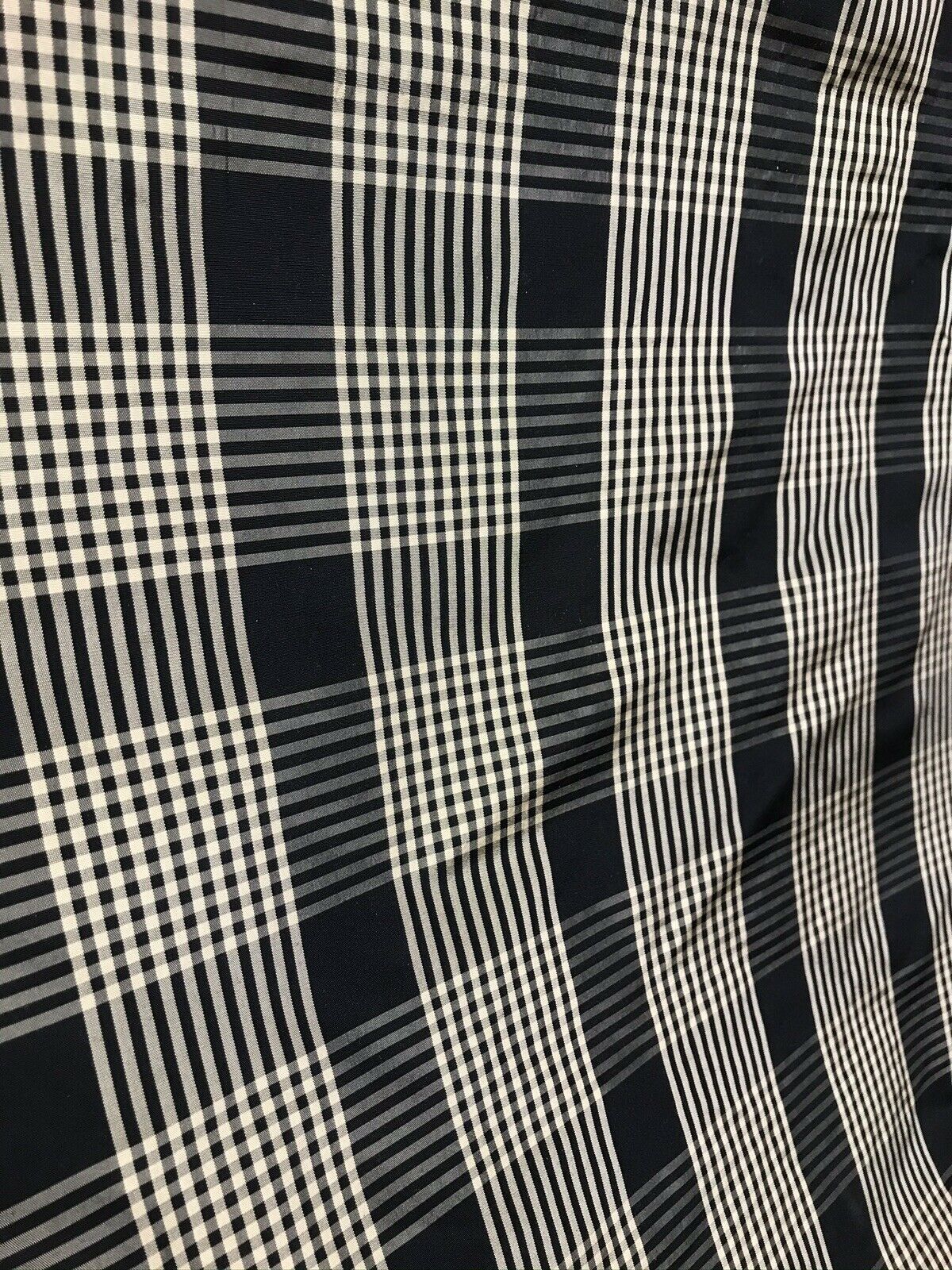 NEW Designer 100% Silk Taffeta Gingham Plaid Tartan Fabric- Black Beige - Fancy Styles Fabric Pierre Frey Lee Jofa Brunschwig & Fils