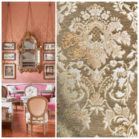 SALE! Designer Damask Burnout Chenille Velvet Fabric - Upholstery- Taupe & Peach - Fancy Styles Fabric Pierre Frey Lee Jofa Brunschwig & Fils