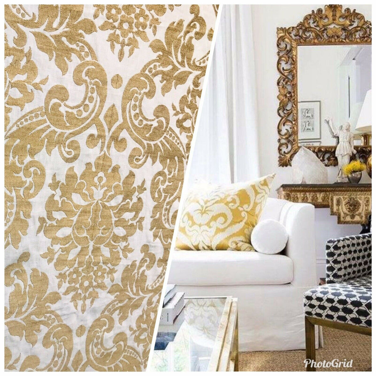 NEW Duchess Dolly Novelty Belgium Designer Imported 100% Linen Damask Fabric Gold - Fancy Styles Fabric Pierre Frey Lee Jofa Brunschwig & Fils