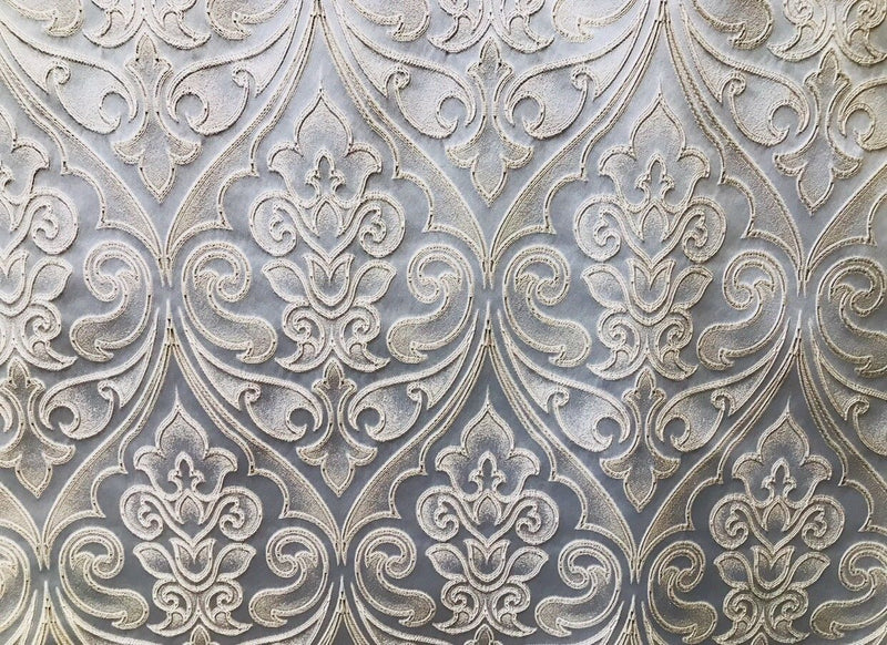 Designer Brocade Satin Fabric Interior Design- Light Silvery Blue- Upholstery - Fancy Styles Fabric Pierre Frey Lee Jofa