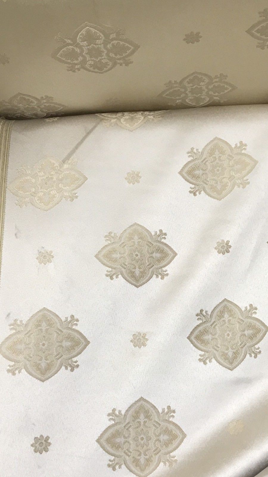 SWATCH- Designer Brocade Satin Fabric- Tone On Tone Cream- Upholstery Damask - Fancy Styles Fabric Boutique