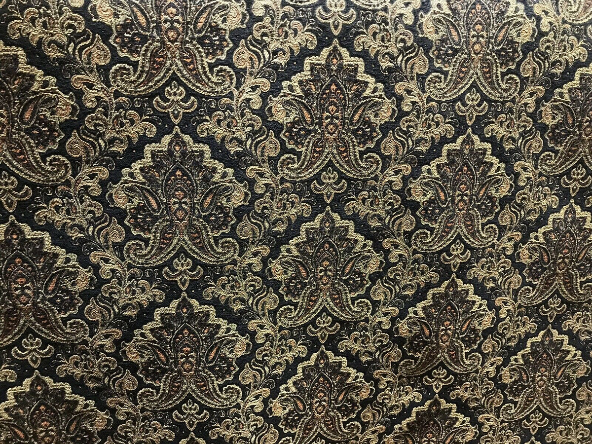 SALE! Lord Logan Designer Velvet Chenille Burnout Damask Brocade Fabric - Black Gold BTY - Fancy Styles Fabric Pierre Frey Lee Jofa Brunschwig & Fils