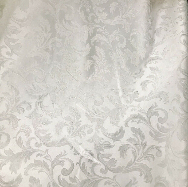 NEW Italian Brocade Satin Fabric- White- Floral Leaves Upholstery Neoclassical - Fancy Styles Fabric Pierre Frey Lee Jofa Brunschwig & Fils
