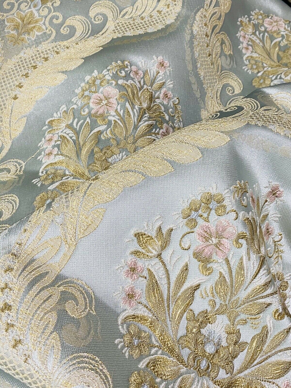 NEW Queen Antionette Novelty Ritz Neoclassical Brocade Damask Floral Satin Fabric - Louis Blue - Fancy Styles Fabric Pierre Frey Lee Jofa Brunschwig & Fils