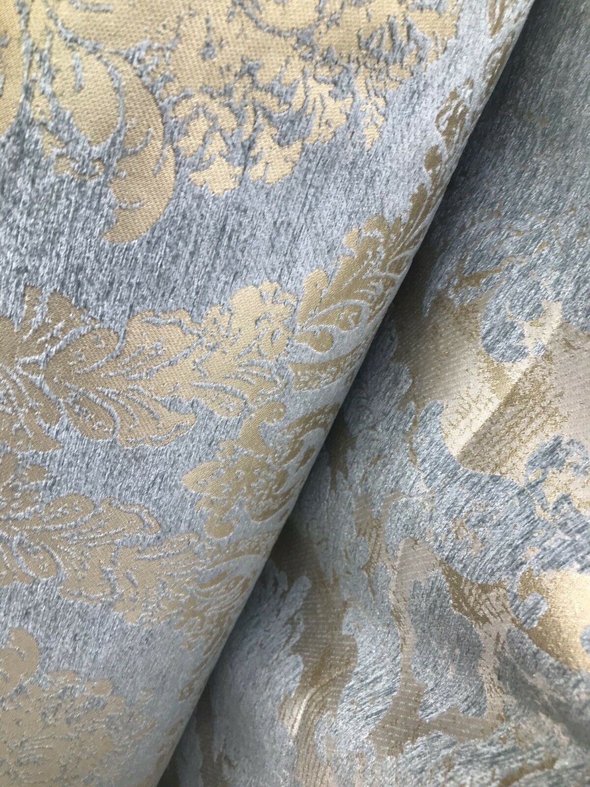 Lord Augustin Designer Velvet Chenille Burnout Damask Upholstery Fabric - Blue & Gold - Fancy Styles Fabric Pierre Frey Lee Jofa Brunschwig & Fils