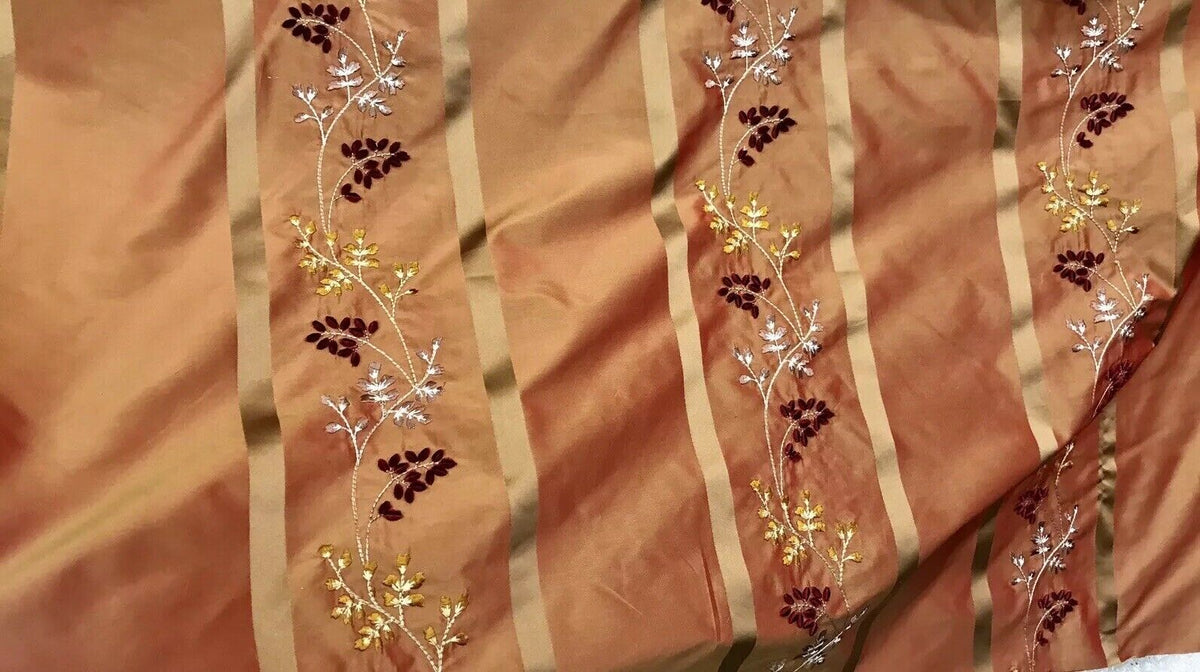 NEW Lady Lana Designer 100% Silk Taffeta Floral Embroidery Fabric Orange Gold - Fancy Styles Fabric Pierre Frey Lee Jofa Brunschwig & Fils