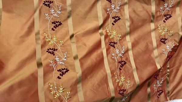 NEW Lady Lana Designer 100% Silk Taffeta Floral Embroidery Fabric Orange Gold - Fancy Styles Fabric Pierre Frey Lee Jofa Brunschwig & Fils