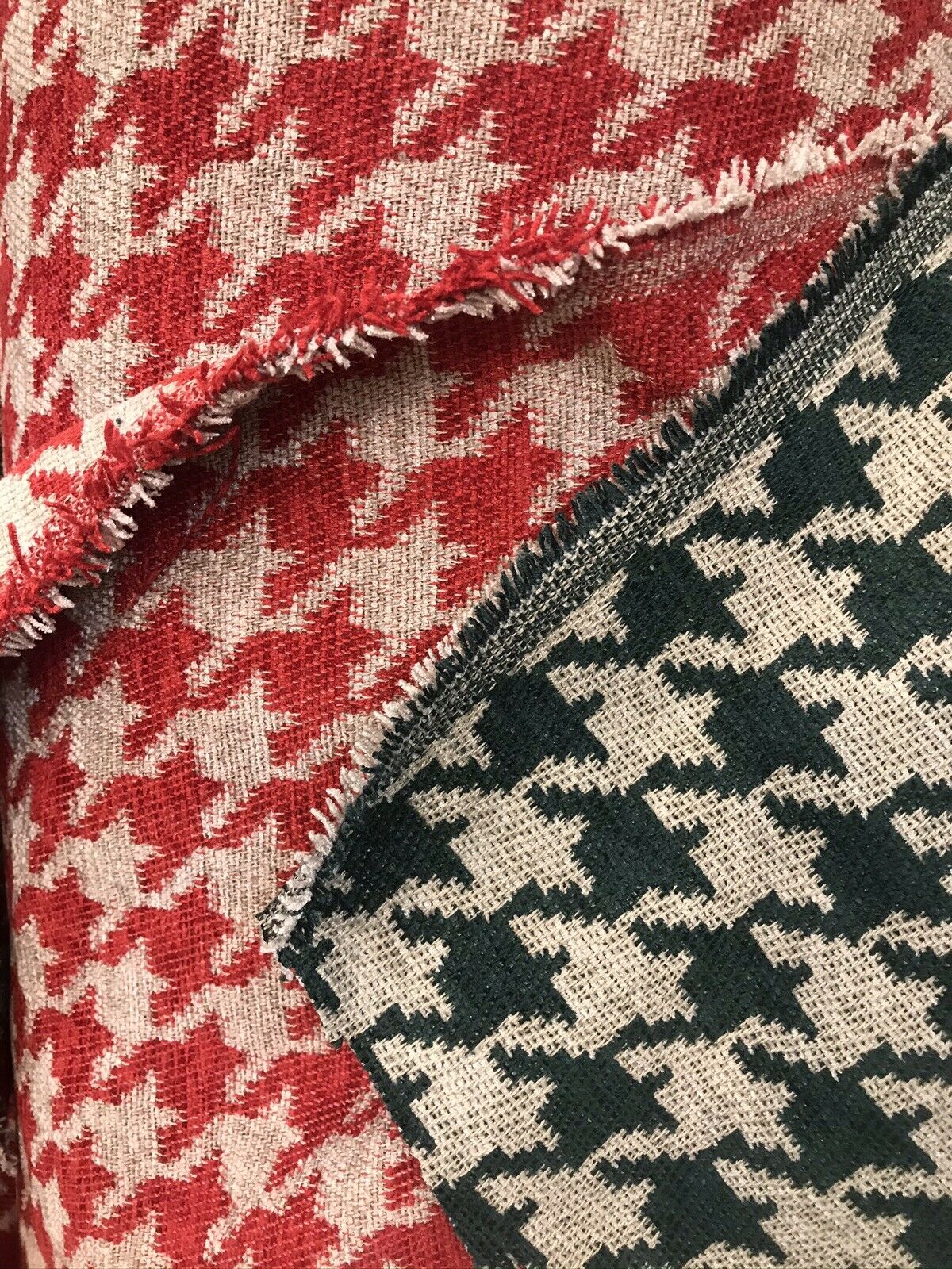 NEW Designer Upholstery Oversized Houndstooth Pattern Fabric - Red & Natural - Fancy Styles Fabric Pierre Frey Lee Jofa Brunschwig & Fils