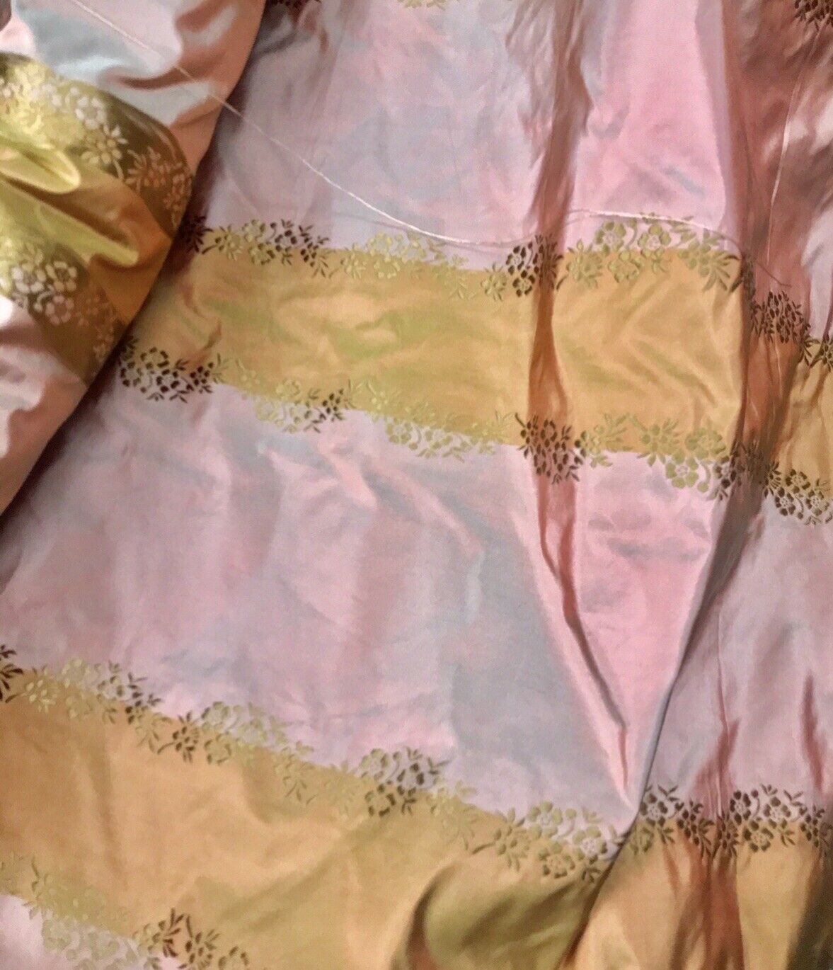 Designer Lady Kristen 100% Silk Taffeta Embroidered Stripe Floral Fabric- Pink & Copper - Fancy Styles Fabric Pierre Frey Lee Jofa Brunschwig & Fils