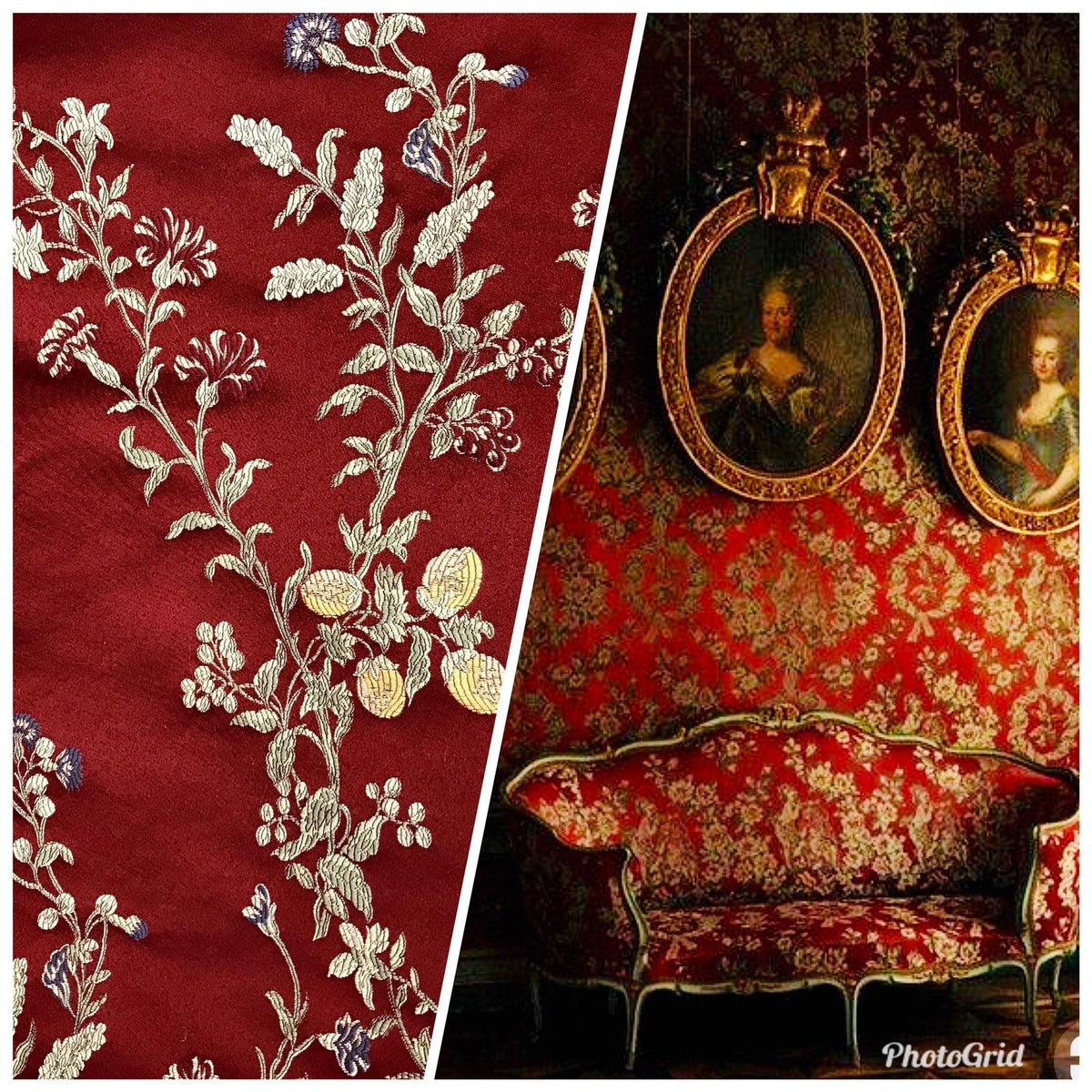 SWATCH Brocade Jacquard Satin Fabric - Dark Red Upholstery Damask - Fancy Styles Fabric Boutique