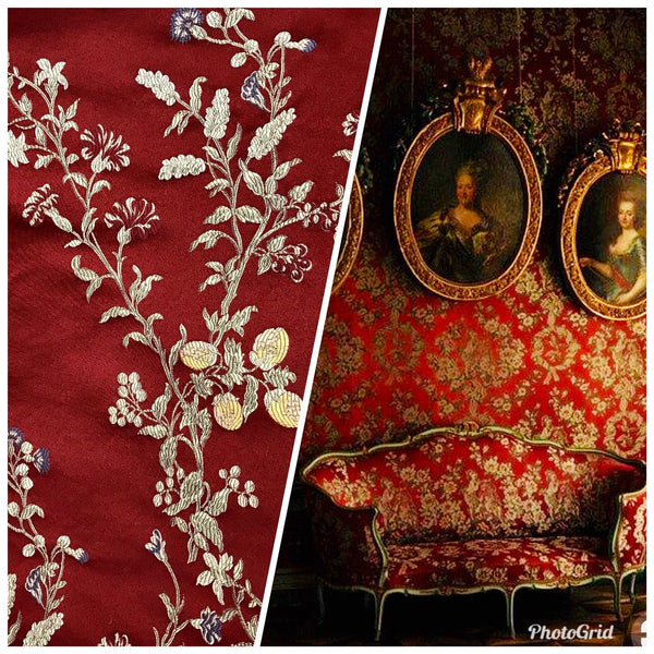 SWATCH Brocade Jacquard Satin Fabric - Dark Red Upholstery Damask - Fancy Styles Fabric Boutique