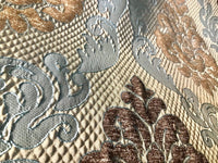 NEW Eggshell Blue-Brown Satin & Cut Chenille Velvet Brocade Upholstery Fabric - Fancy Styles Fabric Boutique