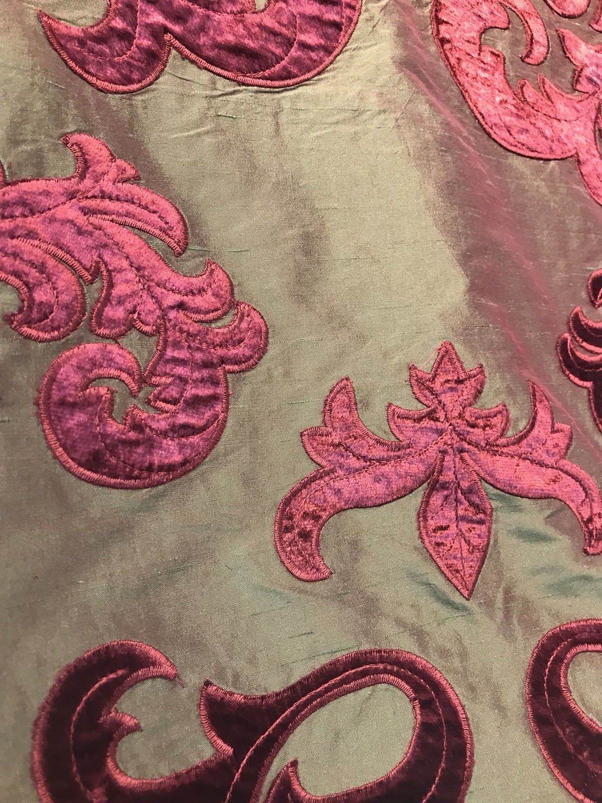 NEW Made In Belgium Designer 100% Silk Taffeta Cut Velvet Fabric- Red - Fancy Styles Fabric Boutique