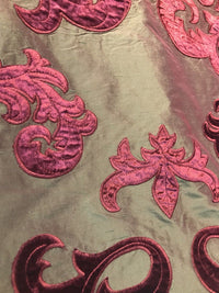 NEW Made In Belgium Designer 100% Silk Taffeta Cut Velvet Fabric- Red - Fancy Styles Fabric Boutique