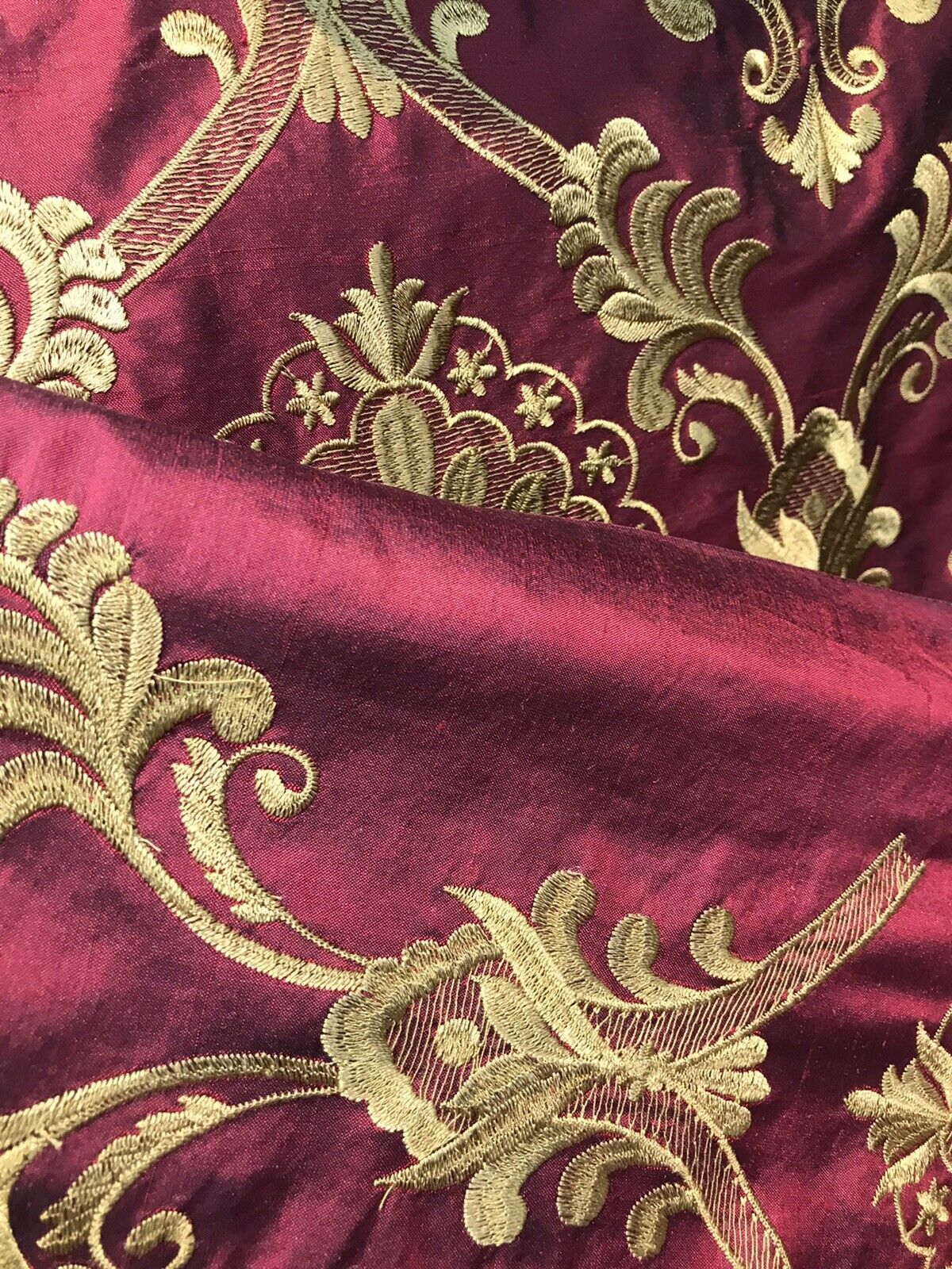 NEW Novelty 100% Silk Taffeta Embroidered Fabric Made In India- Red & Gold BTY - Fancy Styles Fabric Pierre Frey Lee Jofa Brunschwig & Fils