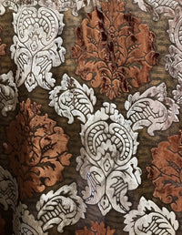 NEW! Designer Silk Rayon Velvet Fabric By yard- Floral Brown Rust - Fancy Styles Fabric Boutique