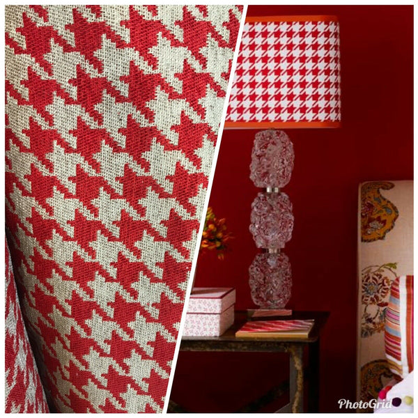 NEW Designer Upholstery Oversized Houndstooth Pattern Fabric - Red & Natural - Fancy Styles Fabric Pierre Frey Lee Jofa Brunschwig & Fils
