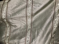 SALE! 100% Silk Taffeta Drapery Embroidery Fabric - Khaki Green Striped - Fancy Styles Fabric Boutique