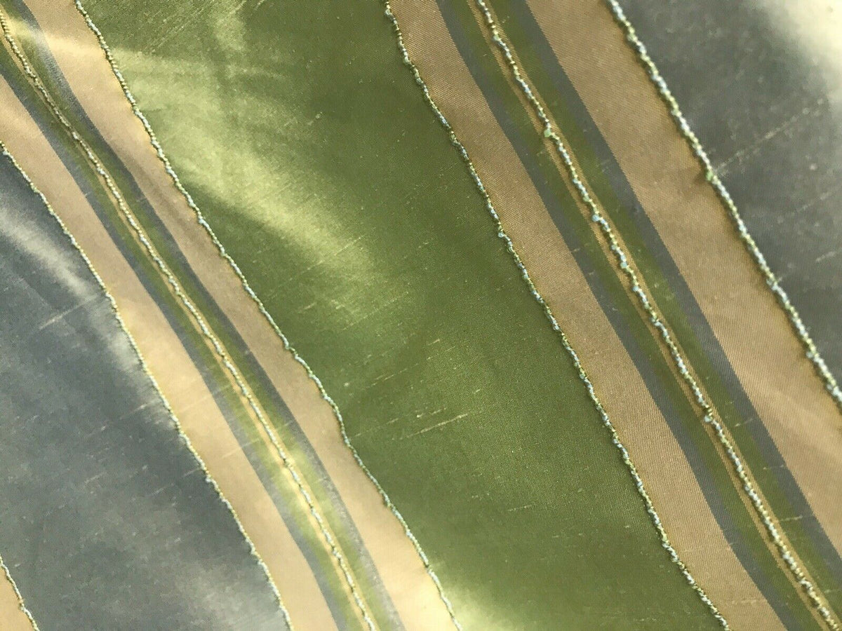 NEW Lady Marianne Designer 100% Silk Dupioni Stripes Embroidery Fabric - Blue Green 55” Wide - Fancy Styles Fabric Pierre Frey Lee Jofa Brunschwig & Fils