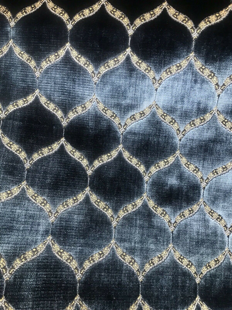 King Mark Novelty Designer Italian Burnout Geometric Velvet Fabric - Upholstery- Blue G7 - Fancy Styles Fabric Pierre Frey Lee Jofa Brunschwig & Fils