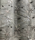 NEW! 100% Silk Embroidered Dupioni Taffeta Fabric - Floral Silver Gray Floral - Fancy Styles Fabric Pierre Frey Lee Jofa Brunschwig & Fils