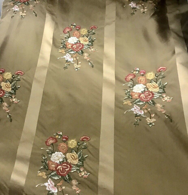 NEW Designer 100% Silk Taffeta Dupioni Decorating Fabric Embroidery Floral Gold - Fancy Styles Fabric Pierre Frey Lee Jofa Brunschwig & Fils