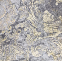 NEW! Burnout Antique Inspired Velvet Fabric Silver Lavender-Gray And Gold - Fancy Styles Fabric Pierre Frey Lee Jofa Brunschwig & Fils