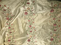 NEW! Duchess Megan Designer 100% Silk Dupioni Embroidery Floral Fabric- Beige - Fancy Styles Fabric Pierre Frey Lee Jofa Brunschwig & Fils