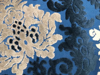 Designer Italian Burnout Damask Chenille Velvet Fabric Blue Ivory- Upholstery - Fancy Styles Fabric Pierre Frey Lee Jofa Brunschwig & Fils