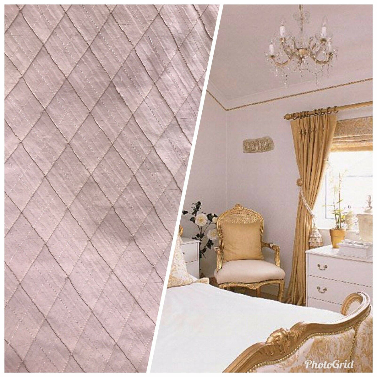 NEW SALE! Queen Rochelle Designer 100% Silk Dupioni Quilted Fabric - Rose Pink LLSUP0001 - Fancy Styles Fabric Pierre Frey Lee Jofa Brunschwig & Fils