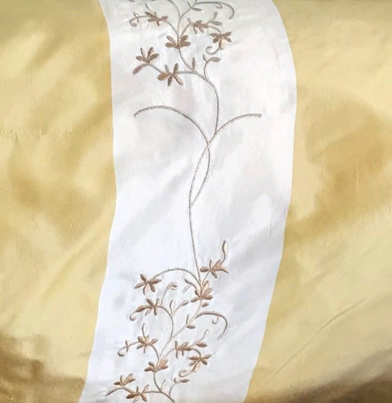 NEW! 100% Silk Taffeta Drapery Fabric Floral Embroidery Yellow White Stripe - Fancy Styles Fabric Pierre Frey Lee Jofa Brunschwig & Fils