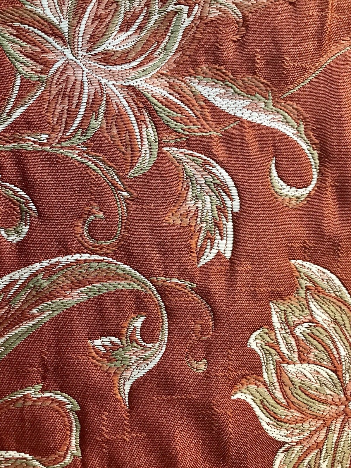 SWATCH 4” X 7” - Quilted Brocade Floral Upholstery Fabric- Rust Brick Red - Fancy Styles Fabric Pierre Frey Lee Jofa Brunschwig & Fils
