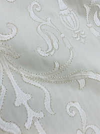 NEW! Princess Eleanor Novelty 100% Cotton Fabric Floral Damask Embroidery- White On White - Fancy Styles Fabric Pierre Frey Lee Jofa Brunschwig & Fils