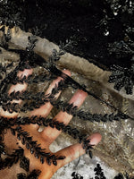 Beaded Black Pearl Scalloped Edges Wedding Lace Mesh Black Floral Fabric - Fancy Styles Fabric Pierre Frey Lee Jofa Brunschwig & Fils