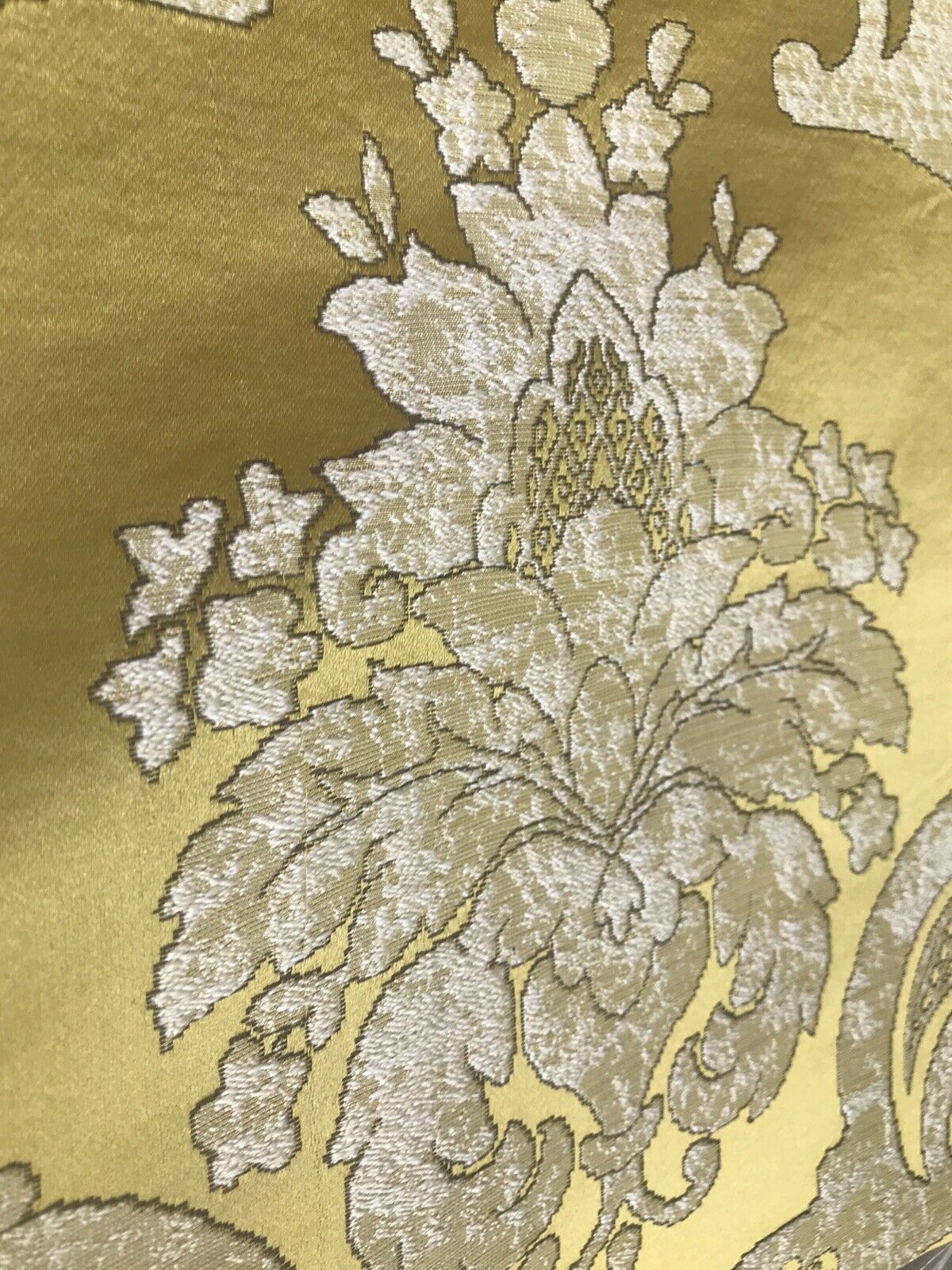 NEW Sir Darcey Designer Satin Burnout Damask Drapery Upholstery Fabric *Gold Yellow BTY - Fancy Styles Fabric Pierre Frey Lee Jofa Brunschwig & Fils