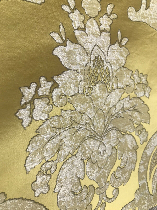 NEW Sir Darcey Designer Satin Burnout Damask Drapery Upholstery Fabric *Gold Yellow BTY - Fancy Styles Fabric Pierre Frey Lee Jofa Brunschwig & Fils