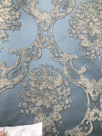 NEW Sir Darcey Designer Satin Burnout Damask Drapery Upholstery Fabric - Blue BTY - Fancy Styles Fabric Pierre Frey Lee Jofa Brunschwig & Fils
