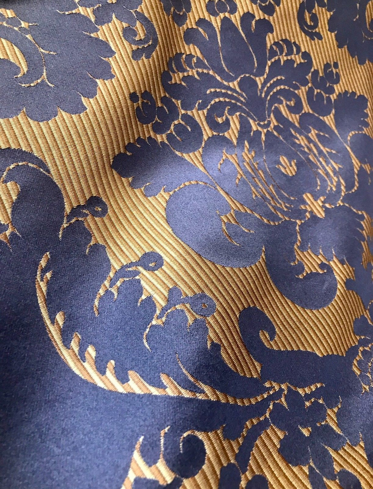 NEW! Designer Brocade Satin Fabric- Electric Navy Blue- Upholstery Damask - Fancy Styles Fabric Pierre Frey Lee Jofa Brunschwig & Fils