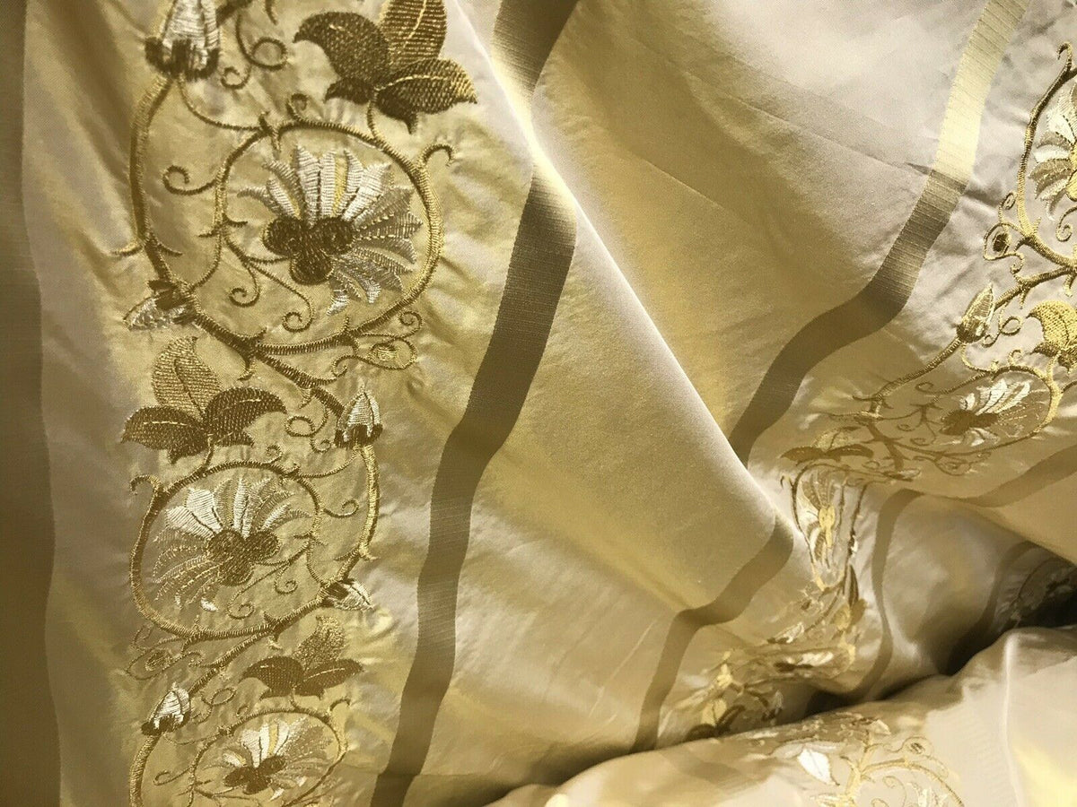 Duchess Jezebel Designer 100% Silk Taffeta Dupioni Embroidery Fabric Yellow 55” Wide - Fancy Styles Fabric Pierre Frey Lee Jofa Brunschwig & Fils