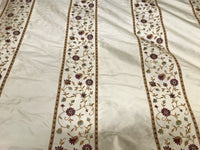 Designer 100% Silk Taffeta Embroidery Fabric - Antique Light Beige Floral - Fancy Styles Fabric Pierre Frey Lee Jofa