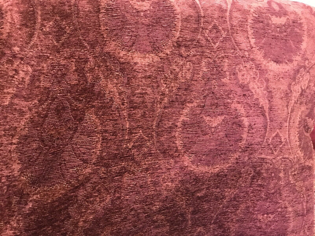 Designer Velvet Chenille Burnout Fabric - Antique Red Floral - Fancy Styles Fabric Pierre Frey Lee Jofa Brunschwig & Fils