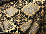 Queen Kathryn Designer Burnout Damask Cut Velvet Fabric Metallic Gold & Black Drapery - Fancy Styles Fabric Pierre Frey Lee Jofa Brunschwig & Fils
