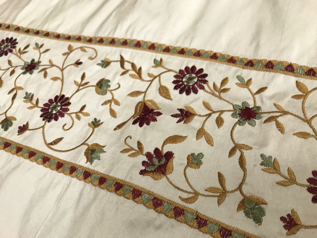 Designer 100% Silk Taffeta Embroidery Fabric - Antique Light Beige Floral - Fancy Styles Fabric Pierre Frey Lee Jofa