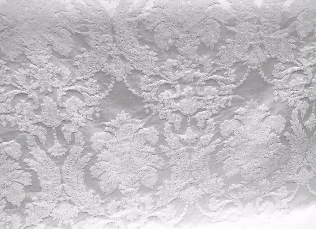 Duchess Taylor Designer Brocade Satin Fabric- Bleached White- Drapery Upholstery Damask - Fancy Styles Fabric Pierre Frey Lee Jofa Brunschwig & Fils