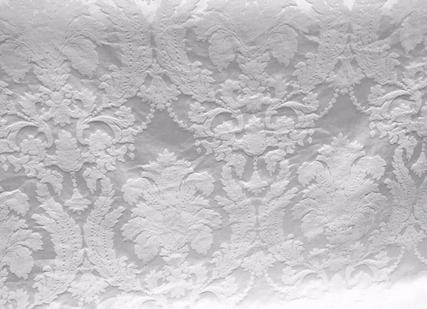Duchess Taylor Designer Brocade Satin Fabric- Bleached White- Drapery Upholstery Damask - Fancy Styles Fabric Pierre Frey Lee Jofa Brunschwig & Fils